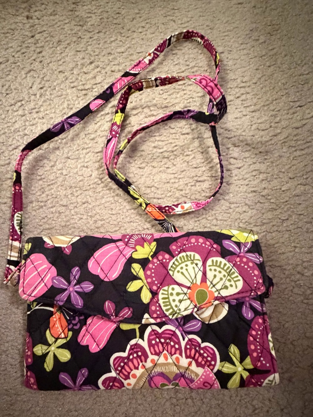 Vera Bradley Floral Quilted Crossbody in Pink, Purple and Black